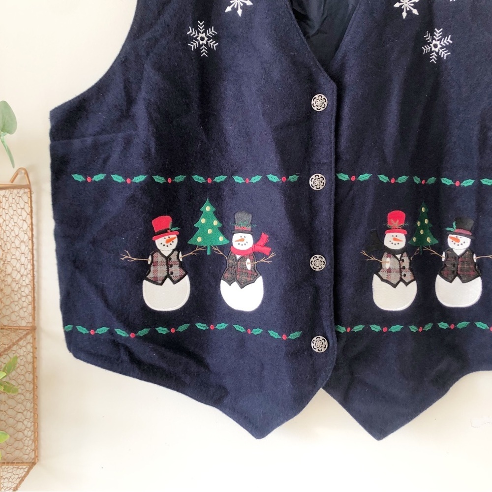 Karen Scott Vintage Christmas Snowman Navy Blue Felt Vest 2X Plus Size Winter - Picture 11 of 13
